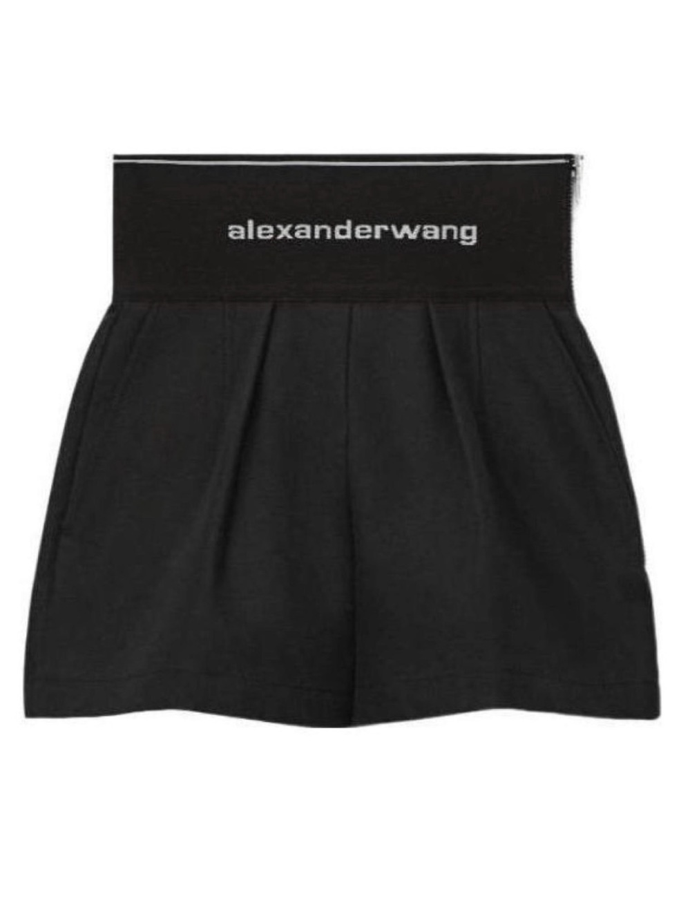 Alexander Wang Black High Waist Pleated Shorts with Logo Waistband